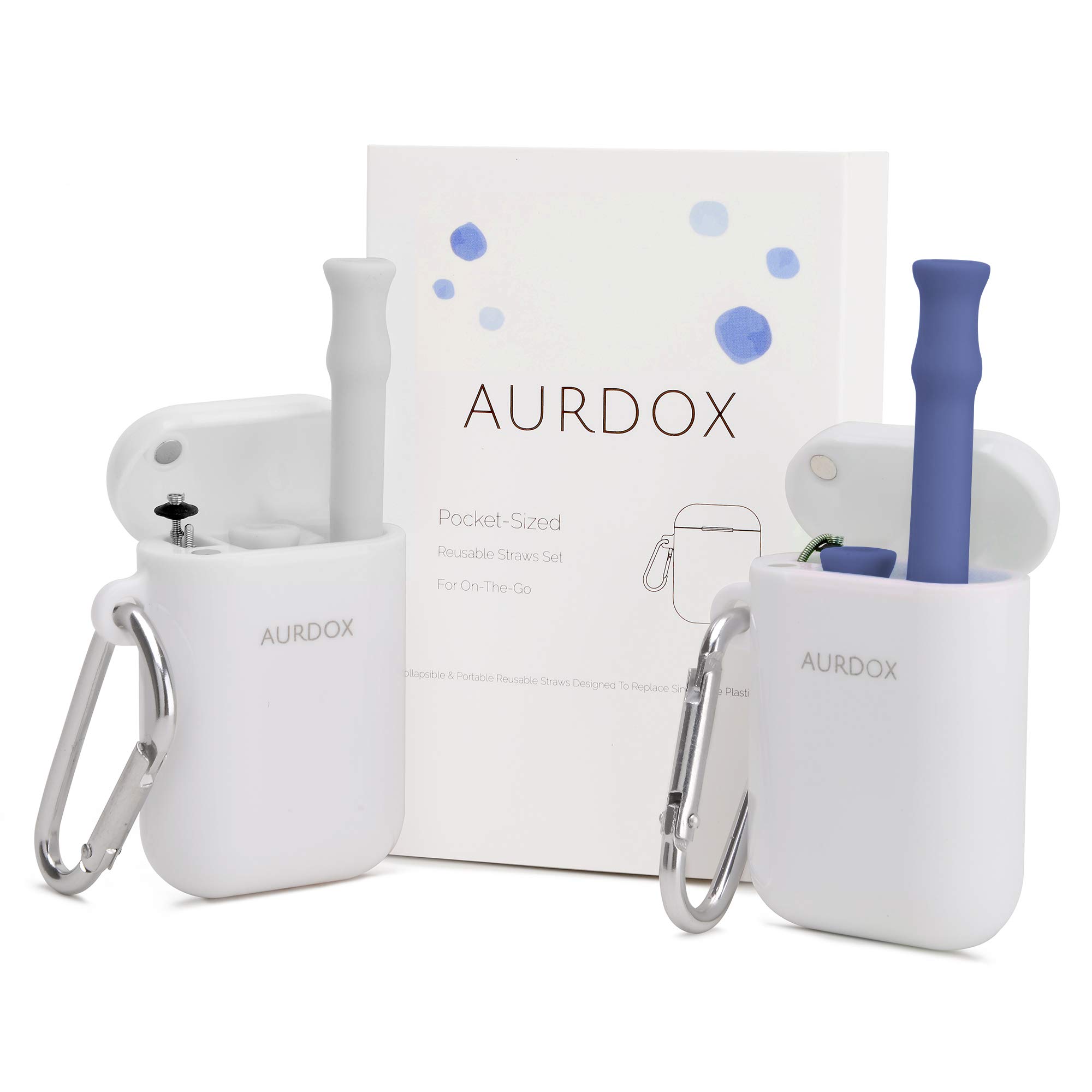 Original Silicone Collapsible Straw- Folding, Reusable, and Portable Straws for Travel - Extra Long 10" Portable Straws 2 Pack for 30&20 oz Tumbler, Includes Cleaning Brush and Carrying Case by Aurdox