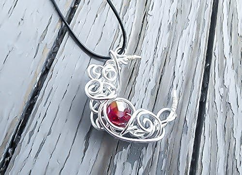 Silver Crescent Moon Necklace- with red crystal centerpiece - Moon Pendant - Wicca Pendant - Sailor Moon Necklace