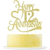 Yetxel Gold Glitter 12th Anniversary Cake Topper - 12th Wedding &amp; Birthday Party Decorations