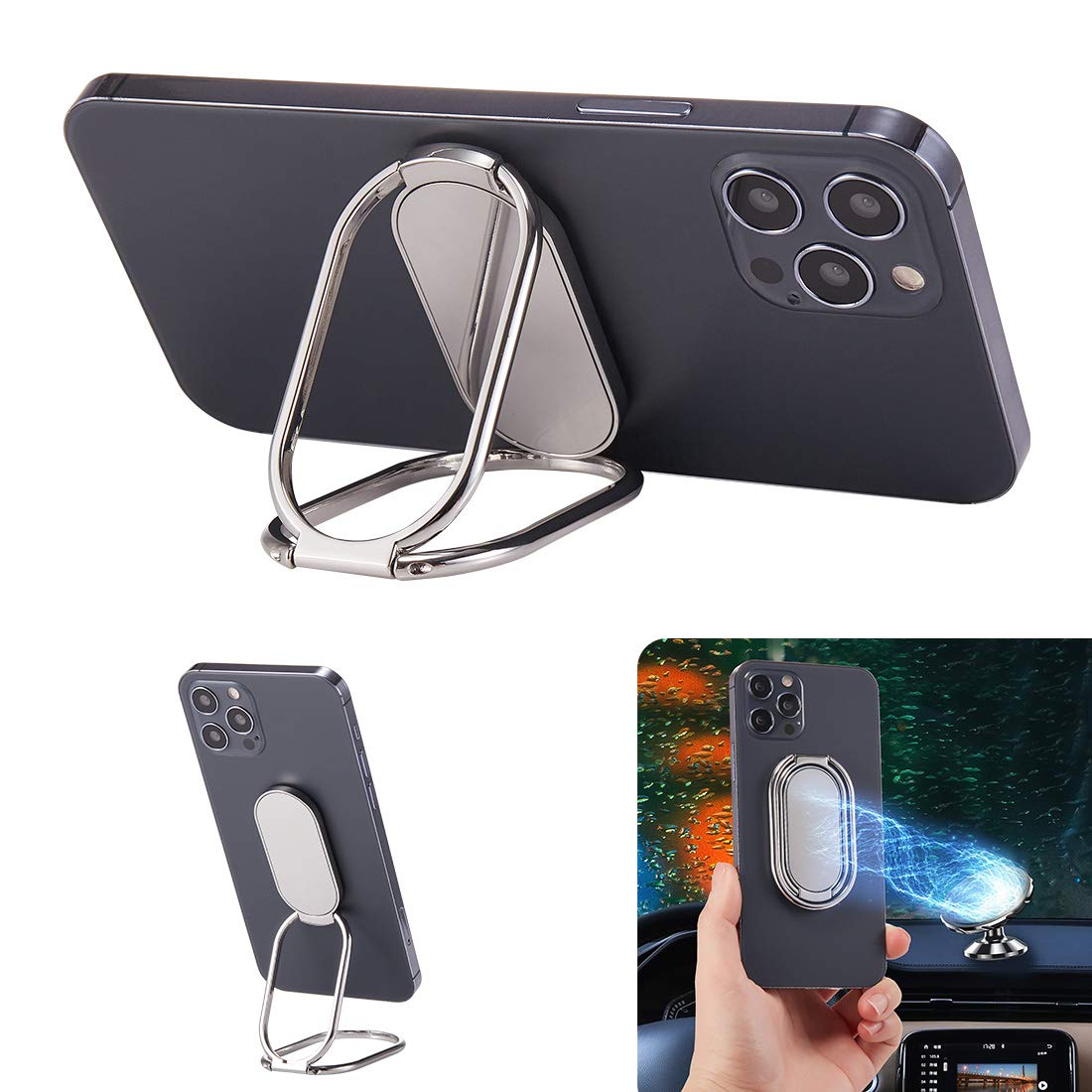Photo 1 of Rimyam Phone Ring Holder Finger Kickstand Foldable Cellphone Back Stand 360° Rotation Metal Ring Grip Holder for Magnetic Car Mount Compatible with iPhone iPad Smartphone