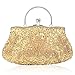 SSMY Beaded Sequin Design Flower Evening Purse Large Clutch Bag (Gold)