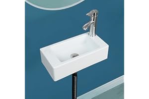 Small Bathroom Sink Wall Mount Bathroom Sink Wash basin, No-Drill Installation Self-Adhesive Sink 15.74 x 7.87 Inch with 1.26