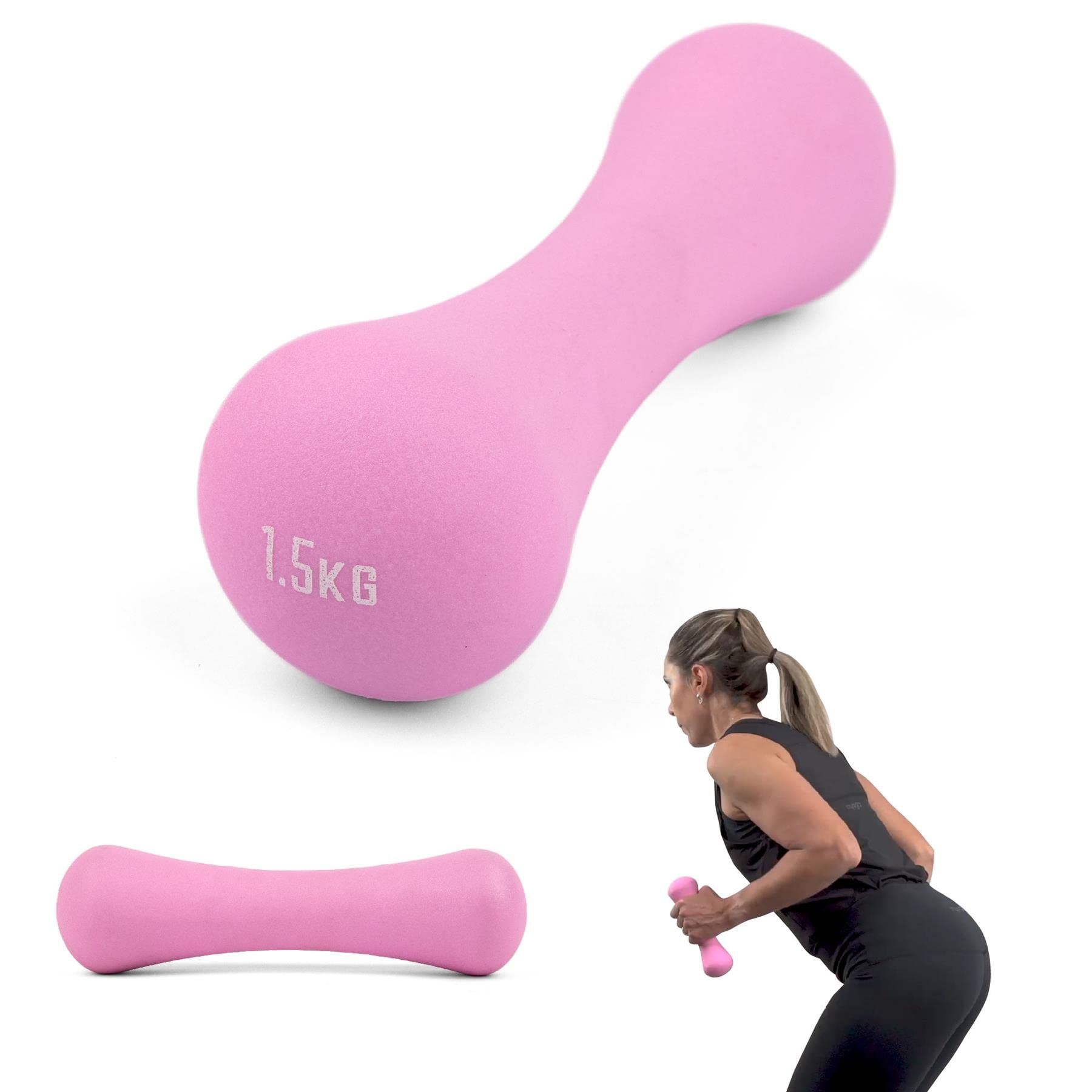 Phoenix Fitness RY1557 Neoprene Dumbbell Weight for Home Exercise Men, Women and Kids Arm Hand Weights Pilates Dumbbell - Sold as Singles, 1.5kg, Pink