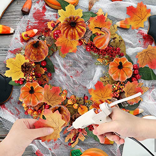 HAKACC Artificial Pumpkins, 19PCS Harvest Fruits with 30PCS Artificial Maple Leaves Fake Pumpkins and Gourds Pine Cones Acorns for Halloween Thanksgiving Decorations