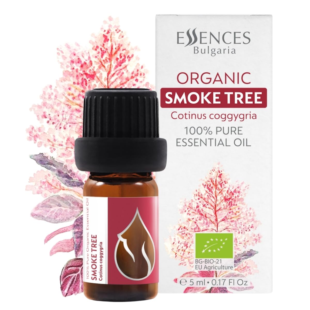Essences Bulgaria Organic Smoke Tree Essential Oil 5ml | Cotinus coggygria | 100% Pure and Natural | Undiluted | Therapeutic Grade | Family Owned Farm | Steam-Distilled | Non-GMO | Vegan