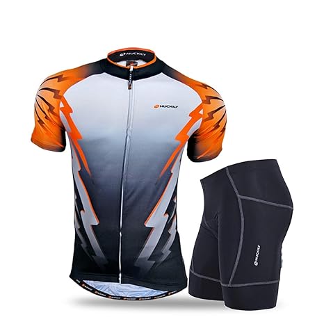 GWELL Herren Radtrikot Atmungsaktive Fahrradbekleidung Set Trikot Kurzarm + Radhose mit Sitzpolster für Radsport