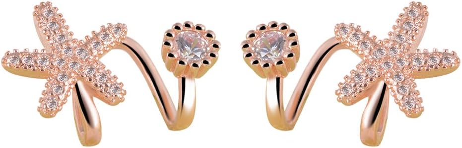sanfnee Cute Bling Starfish Shape CZ Diamond Jewelry Earrings Ear Wraps for Non Piercing Ears (rose gold plated)