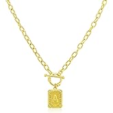 KYROVIA Chunky Gold Initial Necklaces for Women 14K Gold Plated Toggle Statement Necklace Square Letter Pendant Necklaces Jewelry Gifts