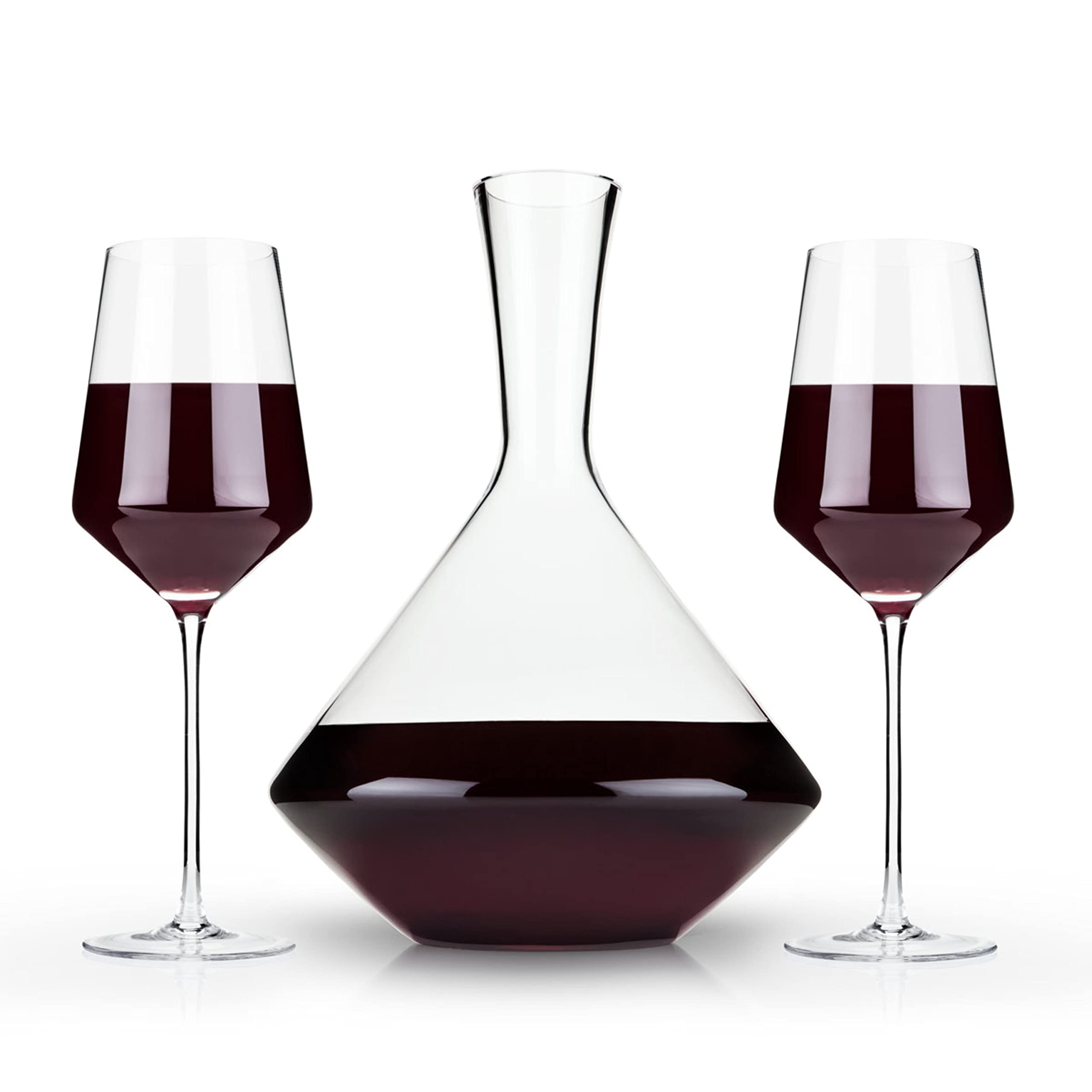 Viski Raye Angled Bordeaux Wine Glasses and Decanter Gift Set, Elegant and Modern Crystal Glassware, Home Bar, Dinner Party, Wedding Gifts, Hosting Essentials, 16 oz & 30 oz, Set of 3