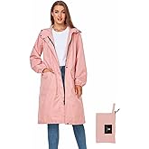 SaphiRose Women's Long Rain Jacket Waterproof Lightweight Hooded Raincoat Packable Knee Length Rain coat