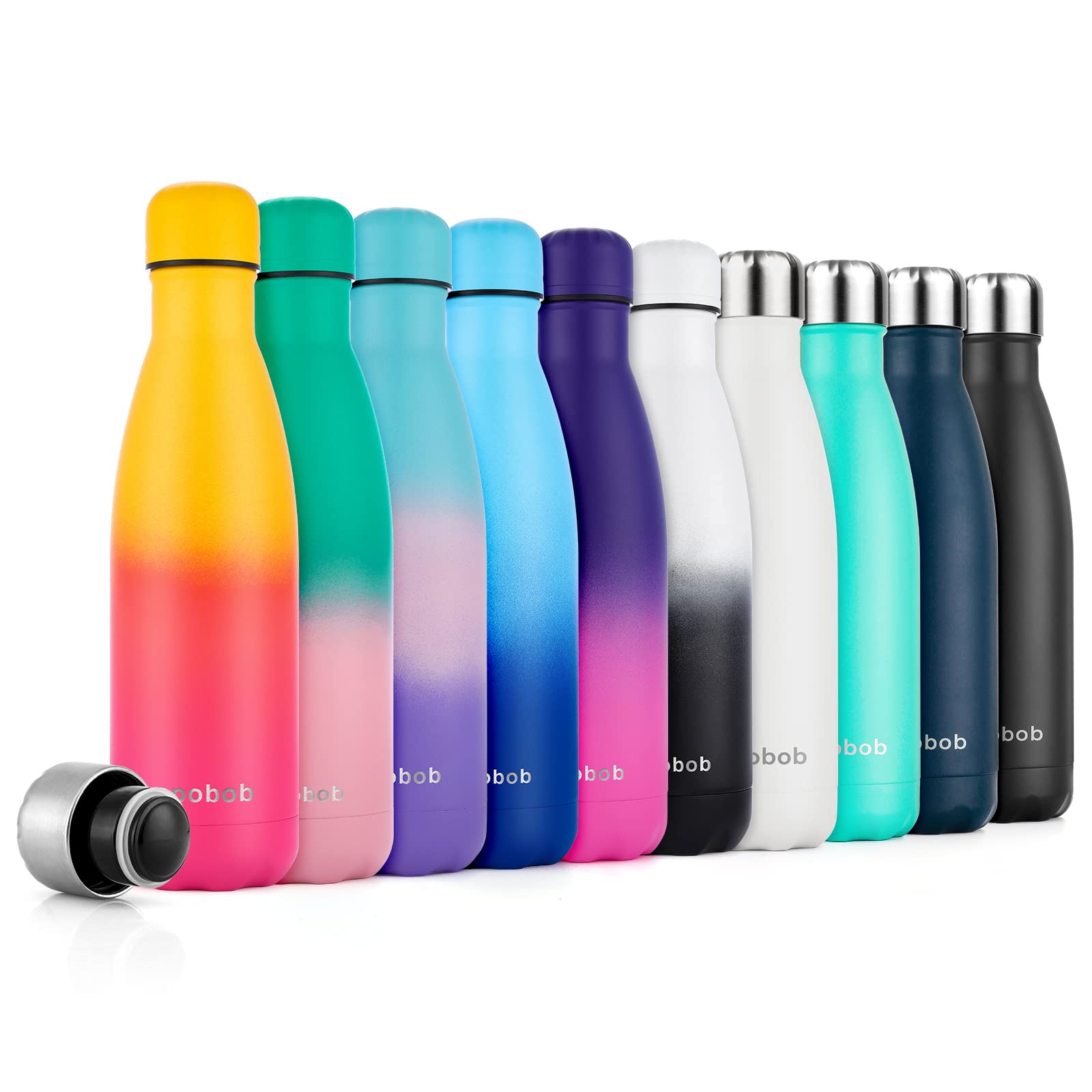 Apobob Stainless Steel Water Bottle 500/750ml, Refillable BPA Free Vacuum Insulated Metal Water Bottle for 12 Hrs Hot & 24 Hrs Cold Drink, Work, Study, Gym, Cycling, Climbing(Rose Red+Yellow, 500ml)