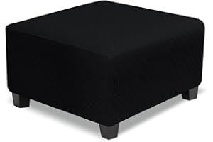 NeColorLife Ottoman Cover Square,Stretch Square Ottoman Covers Slipcover,Soft Knitted Jacquard Cover for Storage Stool,Footstool Protection for Living Room,Black,Medium