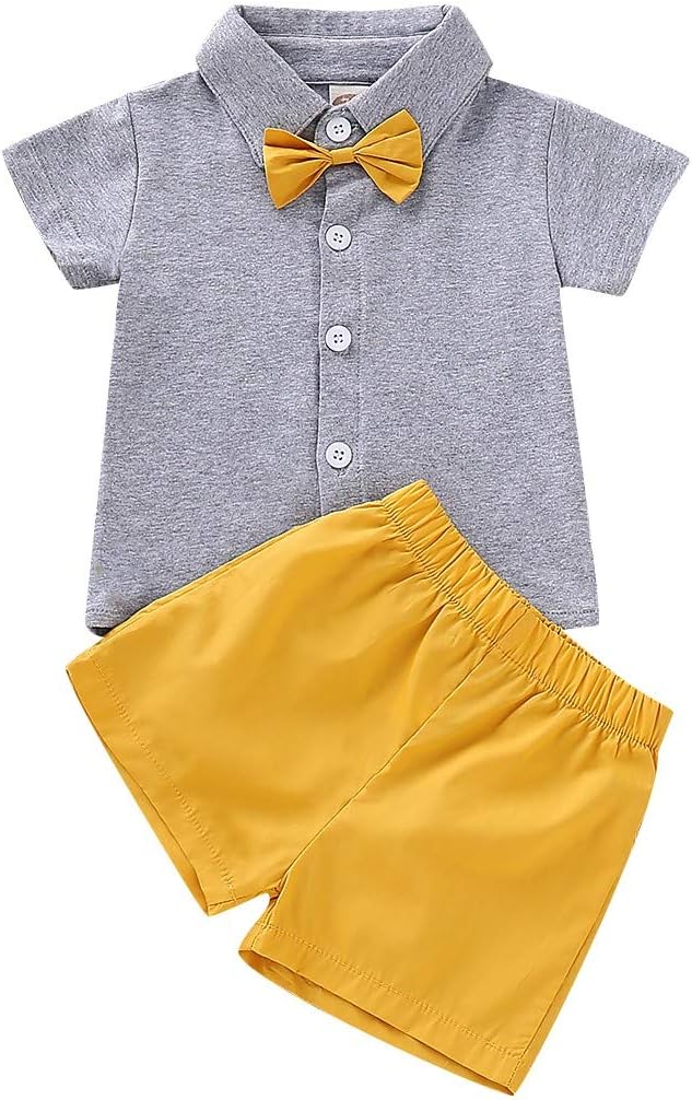 Infant Toddler Kids Baby Boys Outfit T-Shirt Tee Tops+Solid Shorts Pants Clothes Set Bodysuit
