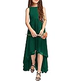 Galawaqe Girls Semi Formal Dress Kids Cute A-Line Crewneck Long Chiffon Wedding Prom Party Gowns