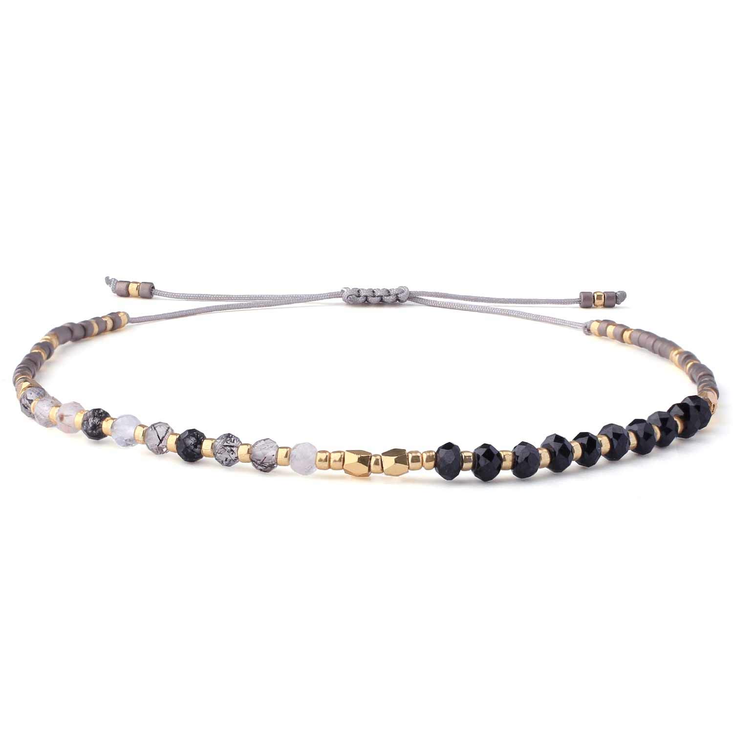 KELITCH Natural Crystal Beads Strand Bracelets Miyuki Seed Bead Chains Bracelets Adjustable Women Bracelets (Black) — image 1