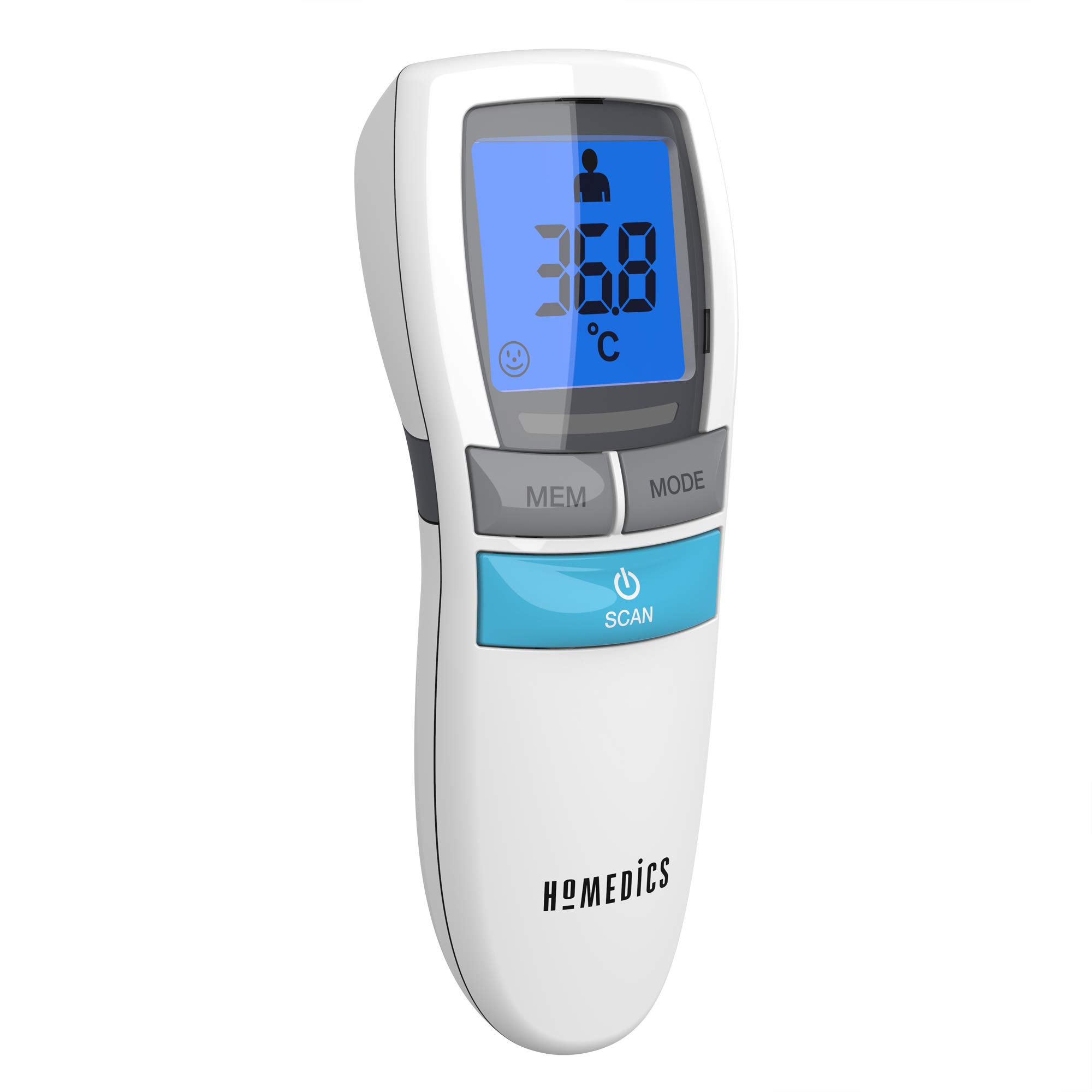 HoMedics No Touch Infrared Thermometer - Non-Contact, Portable, Forehead Temperature Reader, 1-Second Instant Measurement, Easy to Read LCD Display, Fever Alarm, Night Mode, Auto-Off - 2yr Guarantee