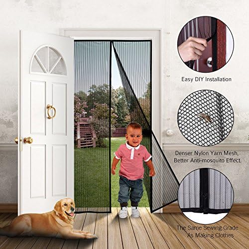Magnetic Screen Door Mesh Screen Door Reinforced Keep Bugs Mosquitoes out Full Frame Velcro Heavy Duty Mesh Top-to-Bottom Seal Easy to Install Remove Fit up to 34x82"