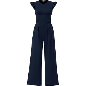 Womens Ribbed Knit Jumpsuit Ruffle Cap Sleeve Crew Neck One Piece Casual Summer Romper Outfit