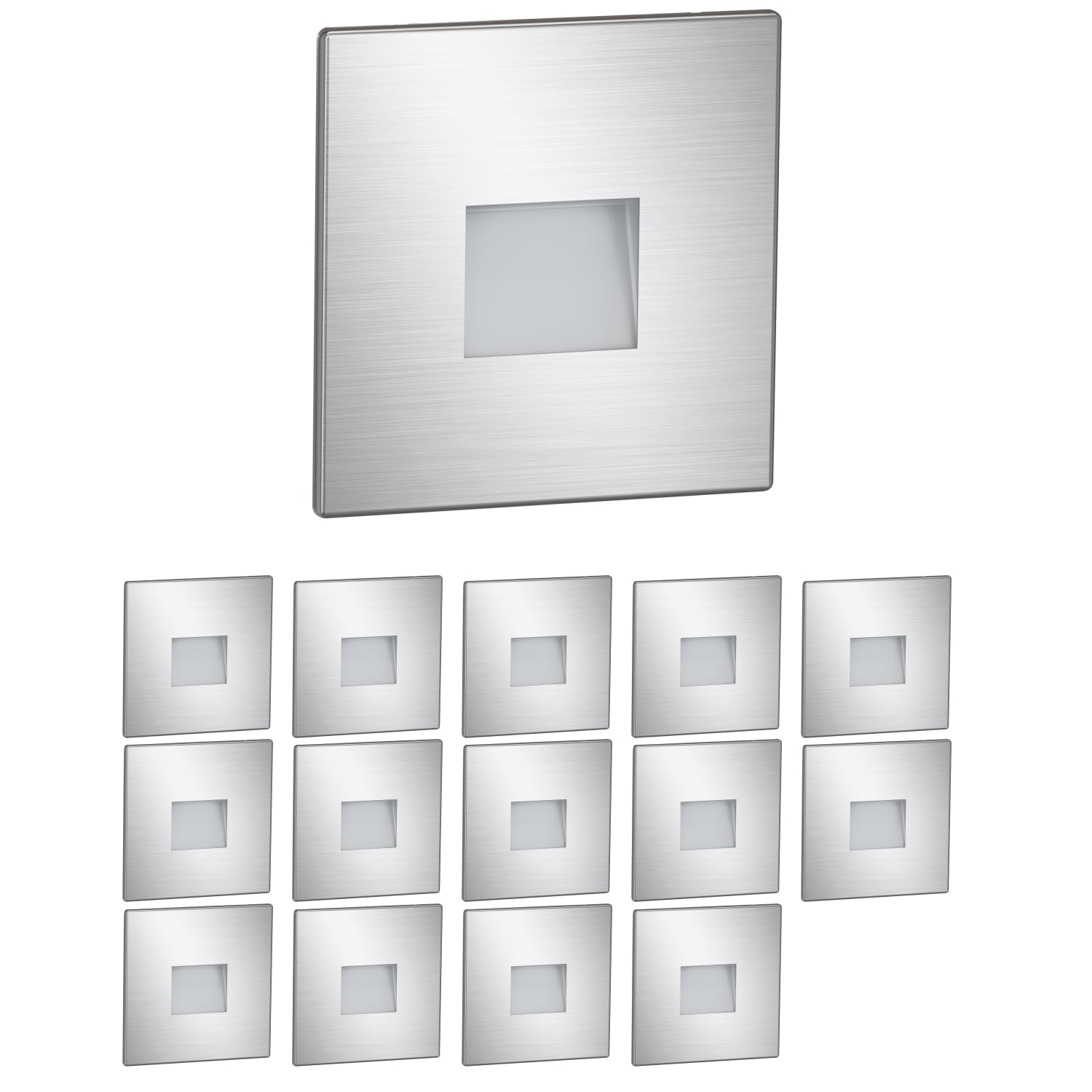 ledscom.de 15 LED Staircase Light/recessed wall Light FOW for Indoor and Outdoor use, Downlight, Angular, Stainless Steel, 85 x 85mm, Warm White