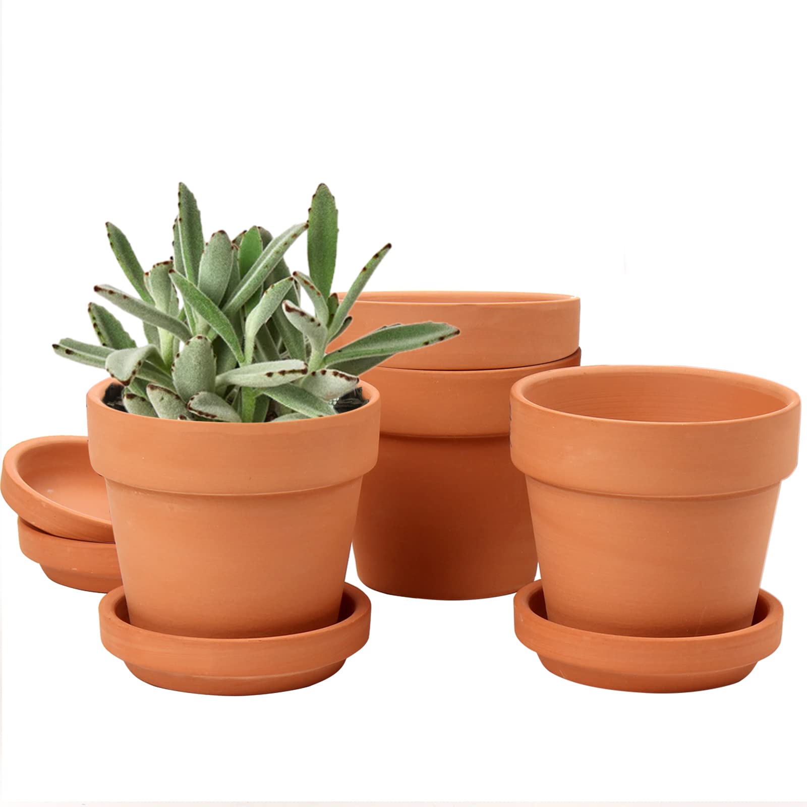 Oairse 4PCS Terracotta Plant Pots 13x13cm Mini Clay Pot with Drainage and Saucers for Tiny Plant Cactus Small Succulent Pot Nursery Planter for Outdoor Indoor Plants Garden Decoration