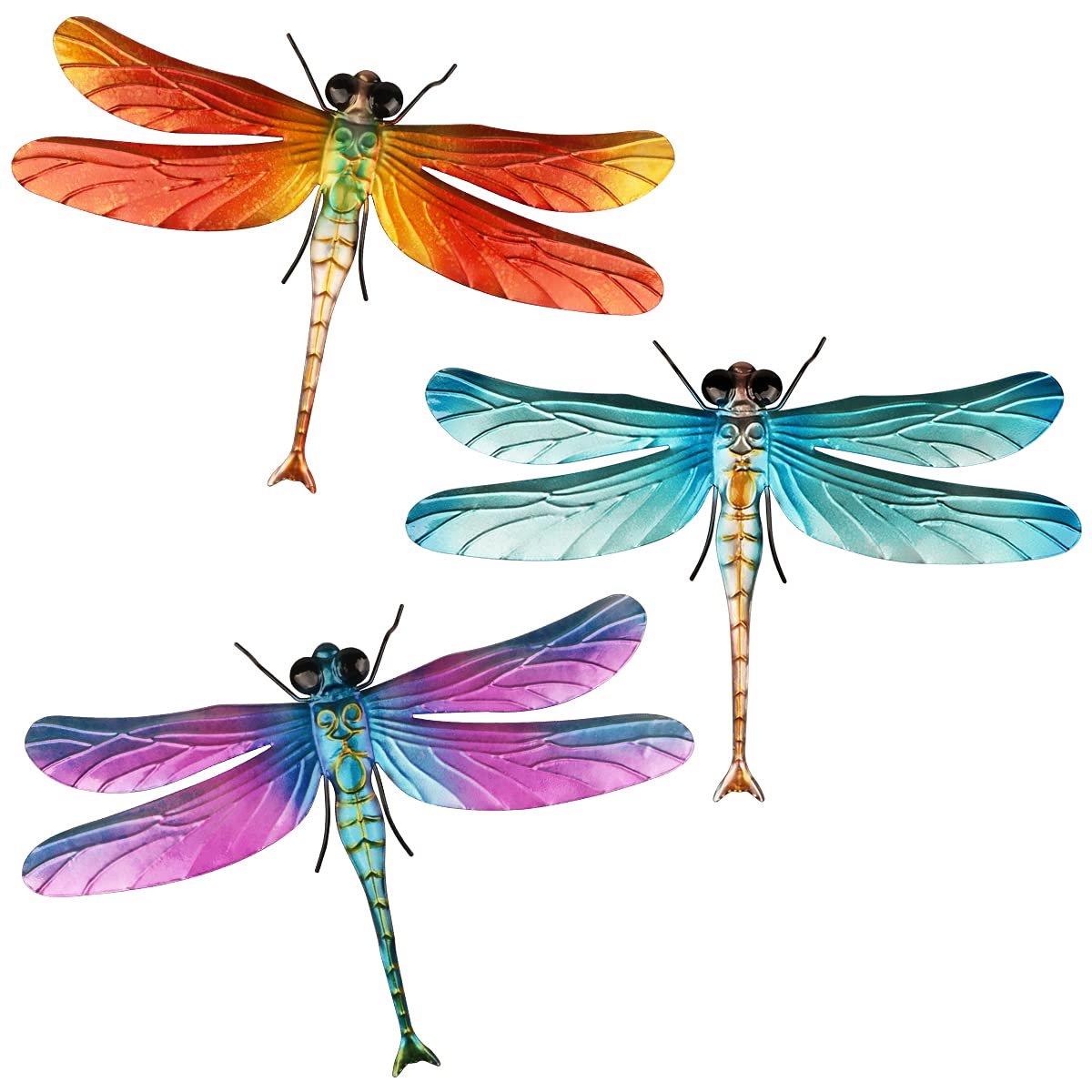 Songjum 3 PCS Metal Dragonfly Wall Decor with Legs Metal Dragonfly Wall Art for Home Bedroom Garden Indoor and Outdoor Decorations