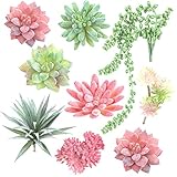 Fake Succulent Plants - Set of 9 Artificial Succulent Plants - Mixed Colors - Fake Plants for Decoration