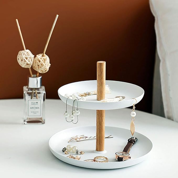 Jewelry Tower Stand, 2 Tiers Jewelry Dish Display Tree Rack