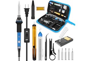 HANDSKIT Soldering Iron, Soldering Iron Kit Electronics, 60W Adjustable Temperature Welding Tool, 5pcs Soldering Iron Tip, Soldering Iron Stand, Desoldering Pump, Tweezers, Solder Wire, Rosin, Carry Bag