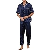 GAESHOW Mens Silk Pajama Set, Short Sleeve Silk Satin Pajamas for Men Soft Mens Loungewear Sets 2 Piece Button Down Pjs Set