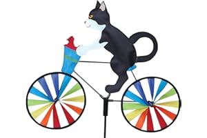 Endxedio Cartoon Bike Spinner Cat Dog Bicycle Garden Stake,3D Animal Riding Bike Windmill Wind Spinner,Cute Cat Dog on Bike W