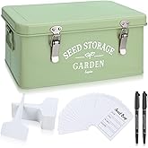 Maitys Seed Storage Container Box with Lid Garden Seed Packet Storage Organizer Decorative with Dividers and 100 Plant Labels 50 Seeding Envelopes 2 Marker Pens(Groovy,12.8 x 6.8 x 5.4)