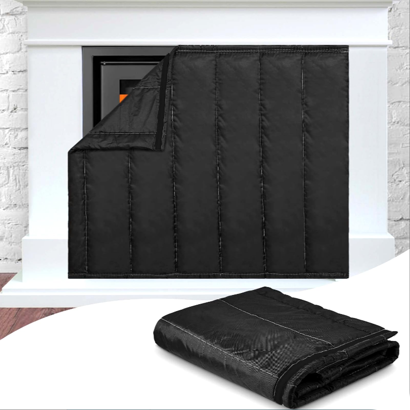 Yallmie Fire Guard Cover, Fireplace Blanket Fireguard 2 Sizes Fireplace Cover, Fireplace Draft Blocker Black Fireplace Blocker Blanket, Fireplace Draft Stopper Stops Overnight Heat Loss (39x32in)