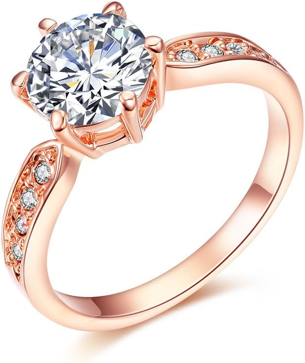 SPILOVE Serend 18k Rose Gold Plated 1.5ct Heart and Arrows Cut Cubic Zirconia Solitaire Wedding Engagement Rings, Gift for Valentine Day,Women's Day