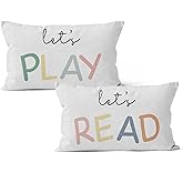 HIWX Kids Playroom Decor, Classroom Throw Pillows Cover,Let's Read Play Decorative 16 x 24 Throw Pillow Cover,Lets Play Read Kids Reading Corner Room Playroom Nursery Decor Set of 2 Pillowcase