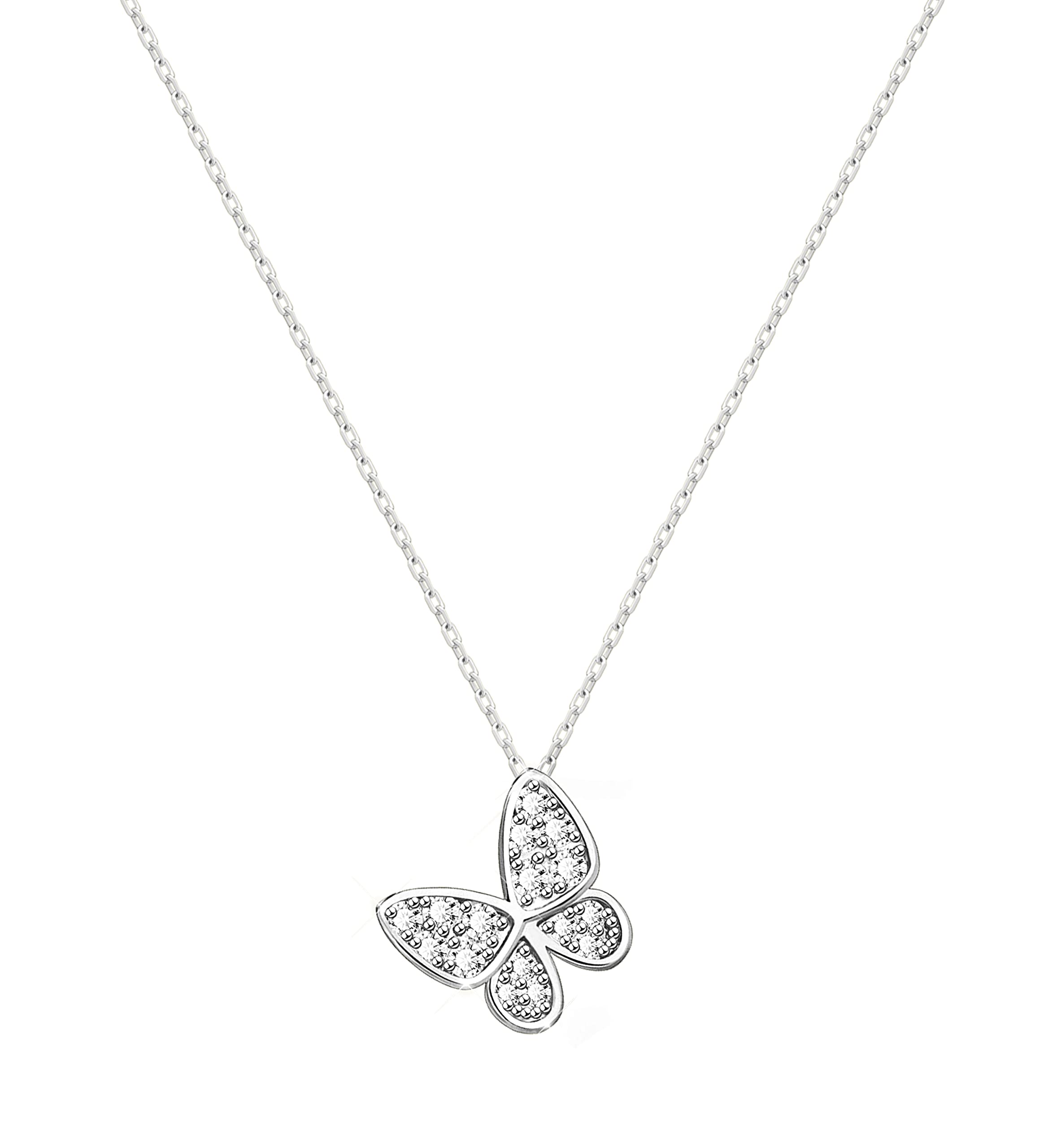 KristLand Silver Butterfly Pendant Necklaces 925 Sterling Silver Adjustable Chain Necklace with Sparkly Zirconia Stone Birthday Gifts for Ladies Girls