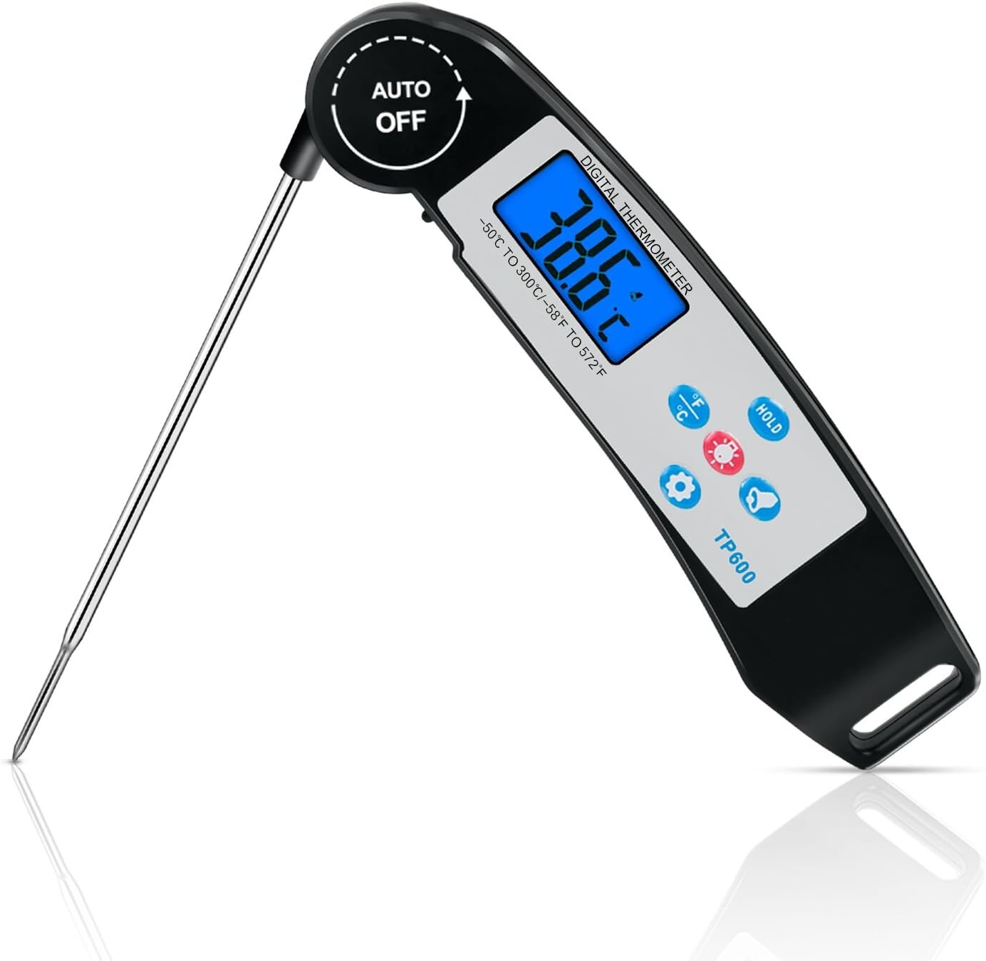 AJOXEL Kitchen Cooking Thermometer, Digital Meat Thermometer with Folding Probe Quick Reading Temperature, LCD Backlight, Best for Food, Meat, Water, Beef, BBQ, Milk (Battery Included)