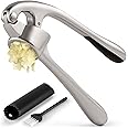 Zulay Kitchen Premium Garlic Press with Soft, Easy to Squeeze Handle - Includes Silicone Garlic Peeler & Cleaning Brush - 3 P