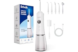 SRIVDK Water Dental Flosser for Teeth – 300ML Cordless Oral Irrigator with 6 Replaceable Jet Tips, 3 Modes, Portable Rechargeable Electric Flosser for Braces & Sensitive Gums, IPX7 Waterproof for Home&Travel
