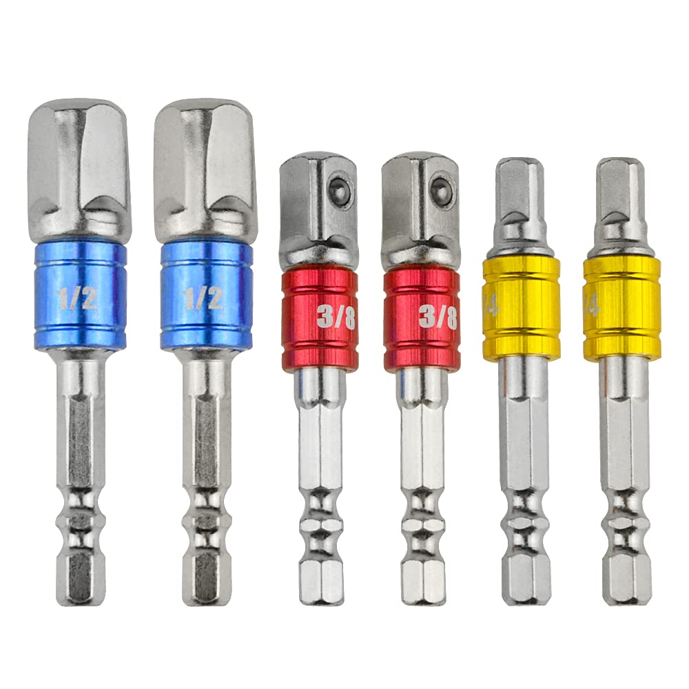 BGTXINGI 6Pcs 2Set Impact Grade Socket Adapter Socket Hex Shank Impact Driver Socket Bit Set 1/4" 3/8" 1/2" (Silver)