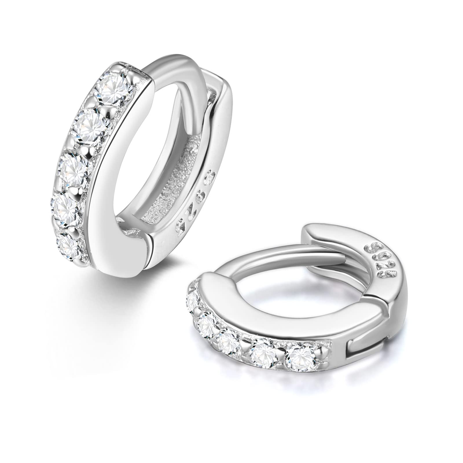 5mm Super Tiny Huggy Cartilage Hoop Earrings 925 Sterling Silver Cz Cubic Zirconia Hinged Clicker Huggie Mini Small Forward Helix Cartalidge Earrings Hoops