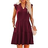 LUXVEER Womens Summer Casual Mini Dress Ruffle Sleeve V Neck Boho Sundress Flowy Babydoll Tiered Short Beach Vacation Dresses