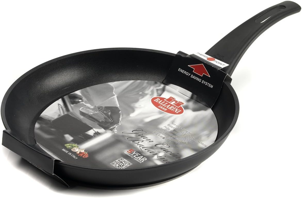 Ballarini 1406103FOB 28cm Black Frying Pan With Glass Lid Thermopoint Non Stick Aluminium Round Skillet