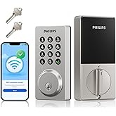 Philips WiFi Smart Keypad Deadbolt Lock, App Remote Control, No Hub Needed | Voice Control, Flexible Codes, Smart Locks for Front Door, Activities Log, Auto-Lock &amp; One-Touch Lock, Backlit Keypad, 2 Keys