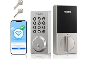 Philips WiFi Smart Keypad Deadbolt Lock, App Remote Control, No Hub Required, Support Alexa & Google Assistant, Keyless Entry Door Lock with Auto Lock, Digital Smart Locks for Front Door, Satin Nickel