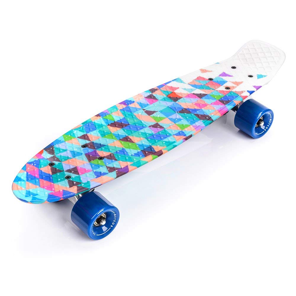 Meteor Kids skateboard 56 cm / 22 – Plastic Lightweight Cruiser for City Riding, Mini skateboard with Anti-Slip Deck, Penny board Shock-Absorbing PU Wheels