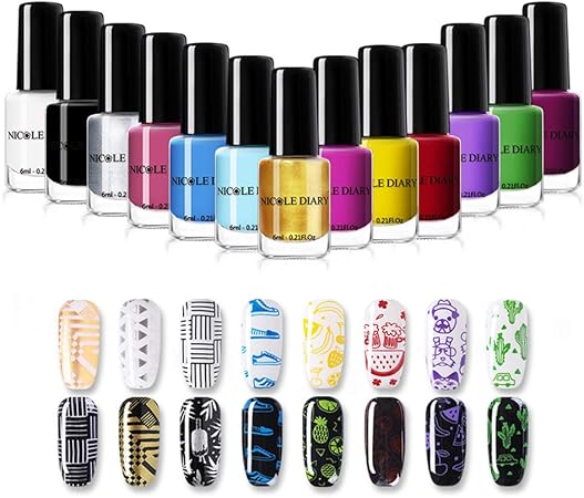 Amazon Nicole Diary スタンプ専用マニキュア ブルー イエロー グリーン ホワイト ブラックなど 13色セット スタンプネイル用 ネイルポリッシュ 発色がいい ネイルアート用品 並行輸入品 Nicole Diary マニキュア ネイルポリッシュ 通販