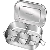 VIKCOLEE Stainless Steel Bento Lunch Food Box Container, 5-Compartment Large 1400ML Metal Lunch Box Container for Adults with Lockable Clips to Leak - Dishwasher Safe