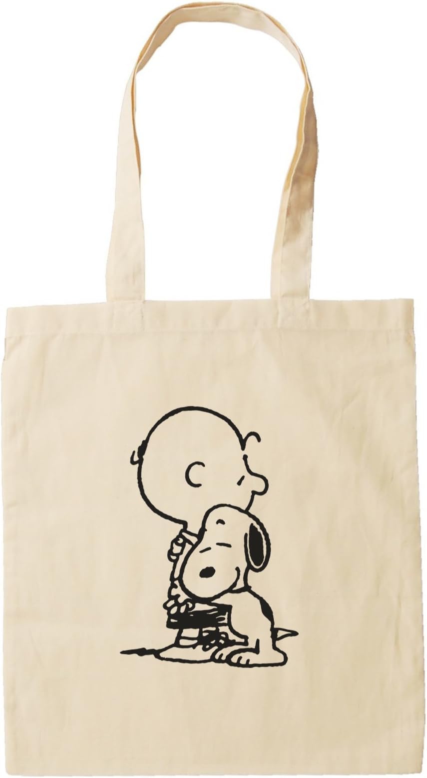 Snoopy Hugging Charlie Brown - Natural Cotton Snoopy Tote Bag. Adorable Snoopy Gift - Reusable Shopping Bag, Perfect Beach Bag & Shoulder Bag. Great Summer Tote Bag