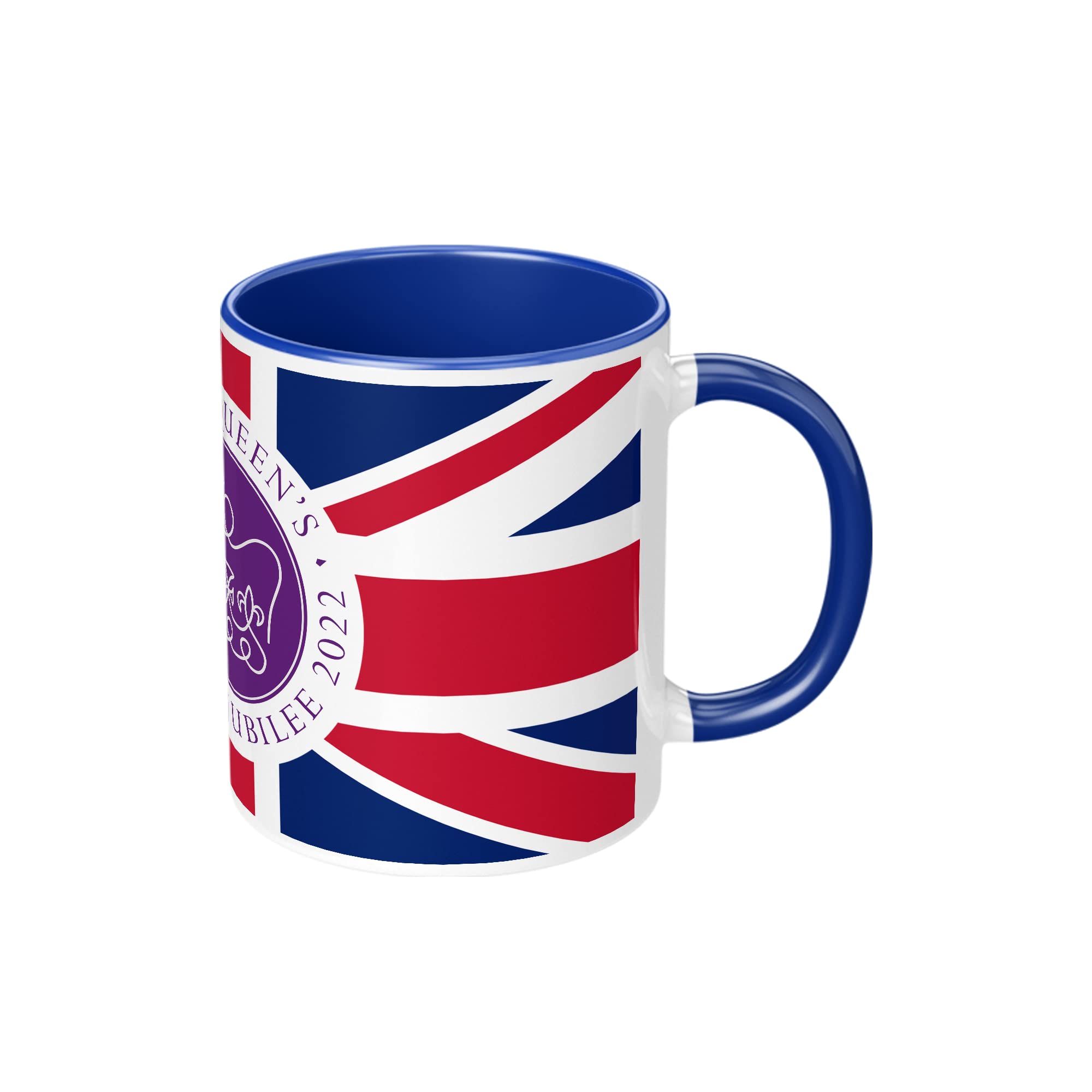 Print Maniacs Queens Platinum Jubilee Mug Gift Merchandise Memorabilia Souvenir 2022 Commemorative Her Majesty 70 Years Union Jack Keepsake Street Garden Party Cup (Blue Fill Mug)