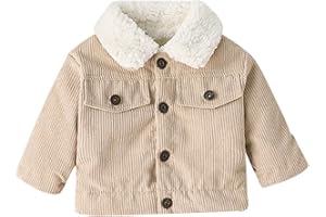 Noubeau Baby Boys Girls Corduroy Jacket Kids Toddler Sherpa Lined Top Lapel Button Down Thicked Warm Coat Winter Outerwear